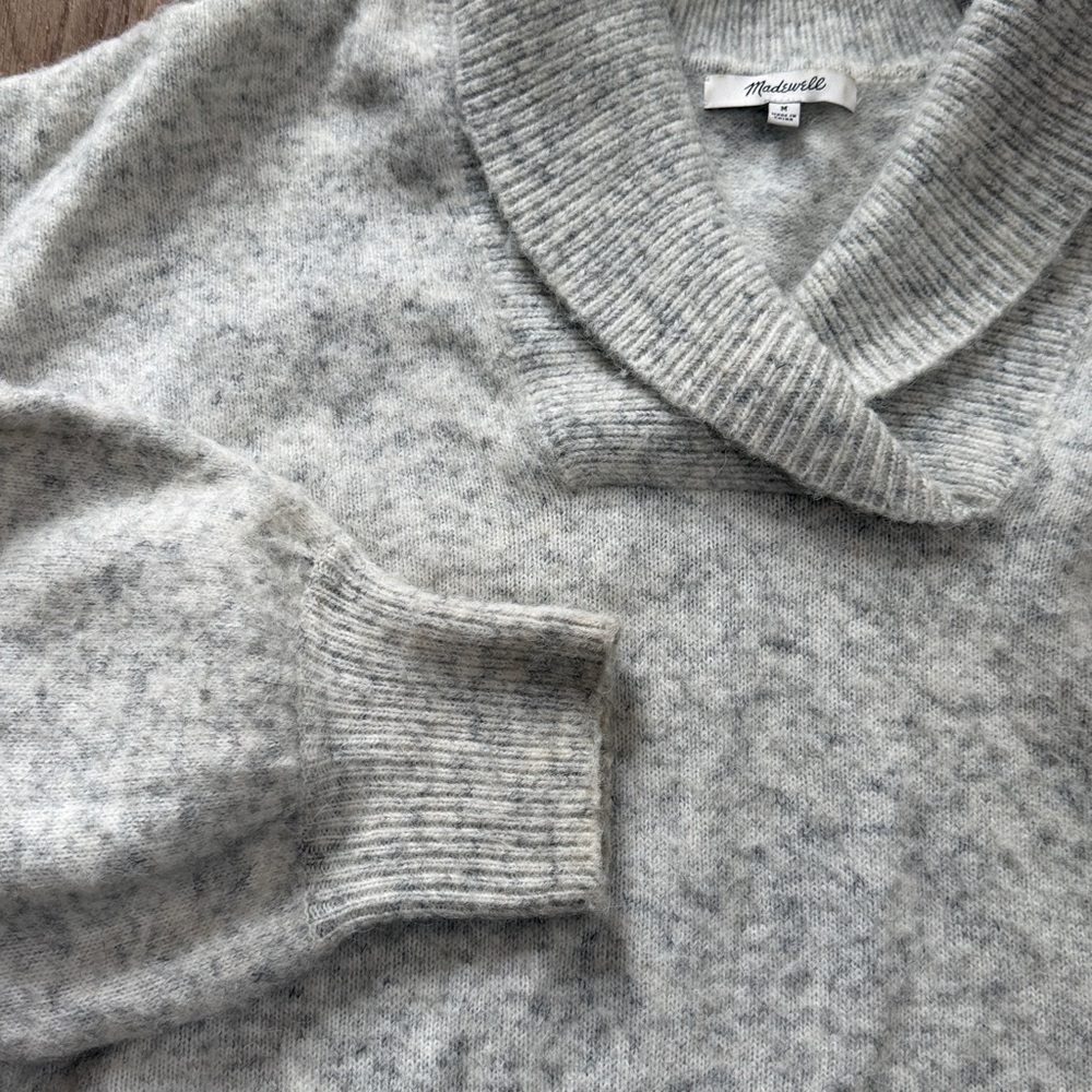 Madewell Vinson Shawl-Collar Pullover Sweater in Heather Gray Wool Blend Medium - Picture 5 of 8